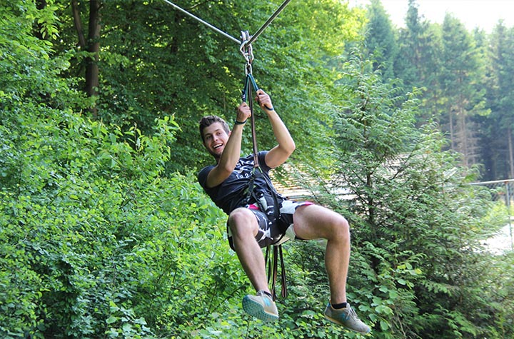 Camping with outdoor activities such as zip-lining